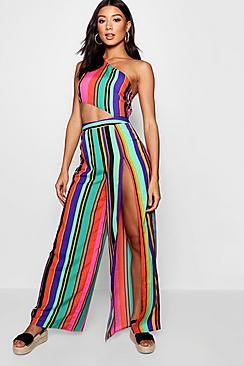 Boohoo One Shoulder Cut Out Split Leg Jumpsuit