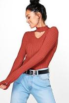 Boohoo Julia Fine Ribbed Choker V-neck Jumper