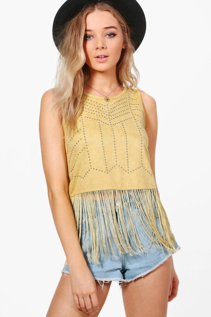 Boohoo Lorraine Tassel Suedette Waistcoat Yellow