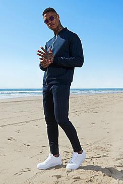 Boohoo Darted Pinstripe Smart Bomber Tracksuit