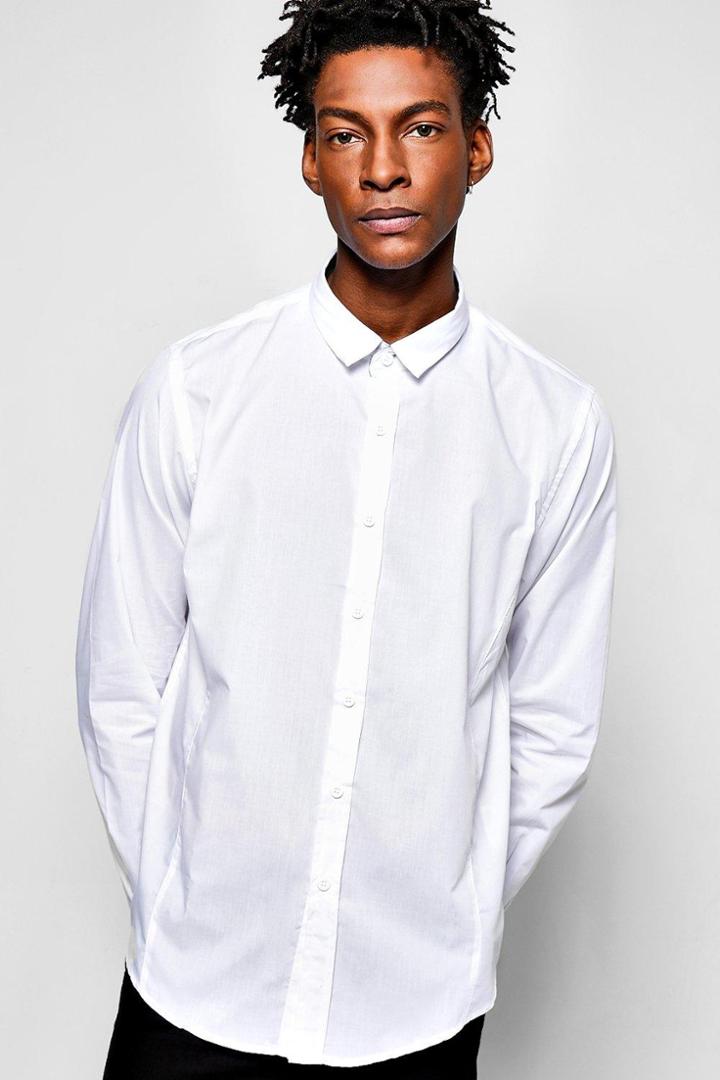 Boohoo Plain Poplin Long Sleeve Shirt White