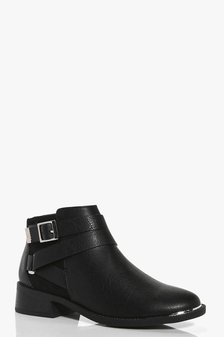 Boohoo Orla Wrap Strap Buckle Chelsea Boot Black