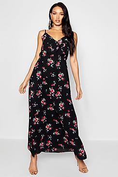 Boohoo Floral Print Ruffle Maxi Dress