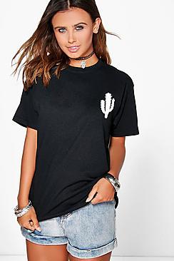 Boohoo Petite Cactus Placement Print Tee