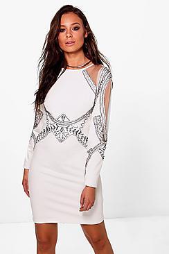 Boohoo Boutique Michi Embellished Mesh Insert Dress
