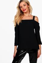 Boohoo Rosie Cold Shoulder Ruffle Sleeve Blouse Black