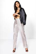 Boohoo Lua Metallic Pleated Wide Leg Trousers Gold