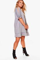 Boohoo Plus Katy Tie Sleeve Smock Dress Grey
