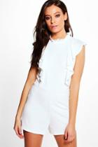 Boohoo Jenny Victoriana Ruffle Style Playsuit Ivory