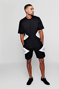 Boohoo Short Sleeve Contrast Panel Sweater & Short Set
