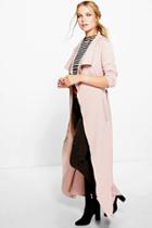 Boohoo Katie Maxi Belted Shawl Collar Duster Stone