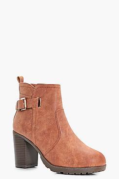 Boohoo Polly Buckle Trim Cleated Heeled Boots