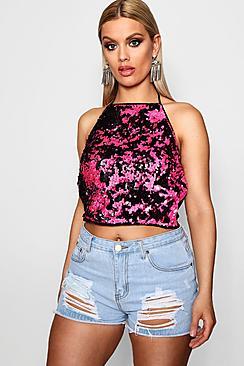 Boohoo Plus Hana Sequin Crop Top