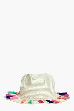 Boohoo Jessica Multicolour Tassel Straw Fedora