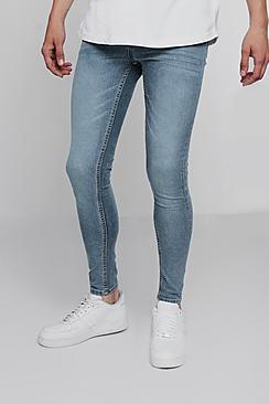 Boohoo Spray On Skinny Jeans In Washed Blue