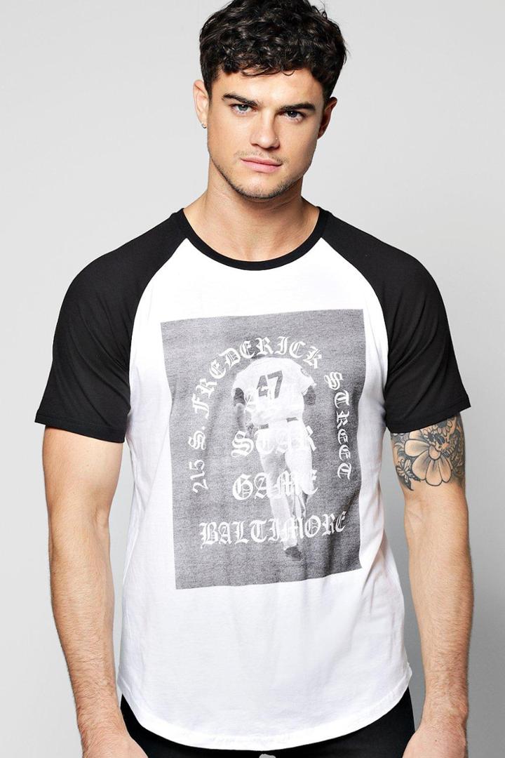 Boohoo Raglan T Shirt Wih Baseball Print White