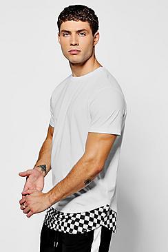 Boohoo Skater Curve Hem T-shirt With Check Hem