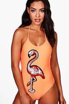 Boohoo Antigua Flamingo Sequin Applique Swimsuit