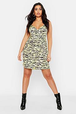 Boohoo Plus Pastel Zebra Print Slinky Wrap Midi Dress