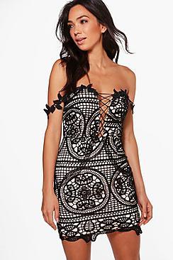 Boohoo Boutique Zoe Lace Off Shoulder Bodycon Dress