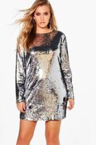Boohoo Plus Kady All Over Sequin Bodycon Dress Silver
