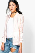 Boohoo Daisy Contrast Panel Satin Bomber Jacket Nude