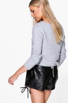 Boohoo Melissa Lace Up Back Cable Crop Jumper Grey