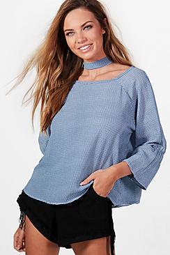 Boohoo Willow Gingham Tie Back Choker Top
