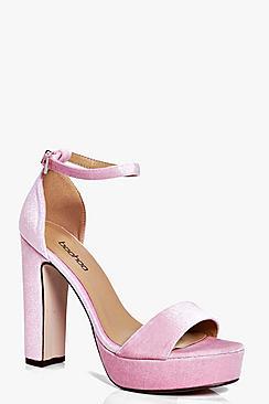 Boohoo Leah Velvet Block Two Part Heels