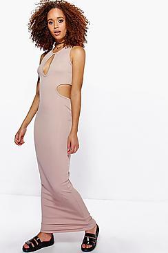 Boohoo Sara Cut Out Detail Ribbed Maxi Dress