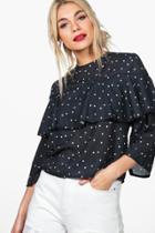 Boohoo Heidi Star Print Ruffle Blouse Black