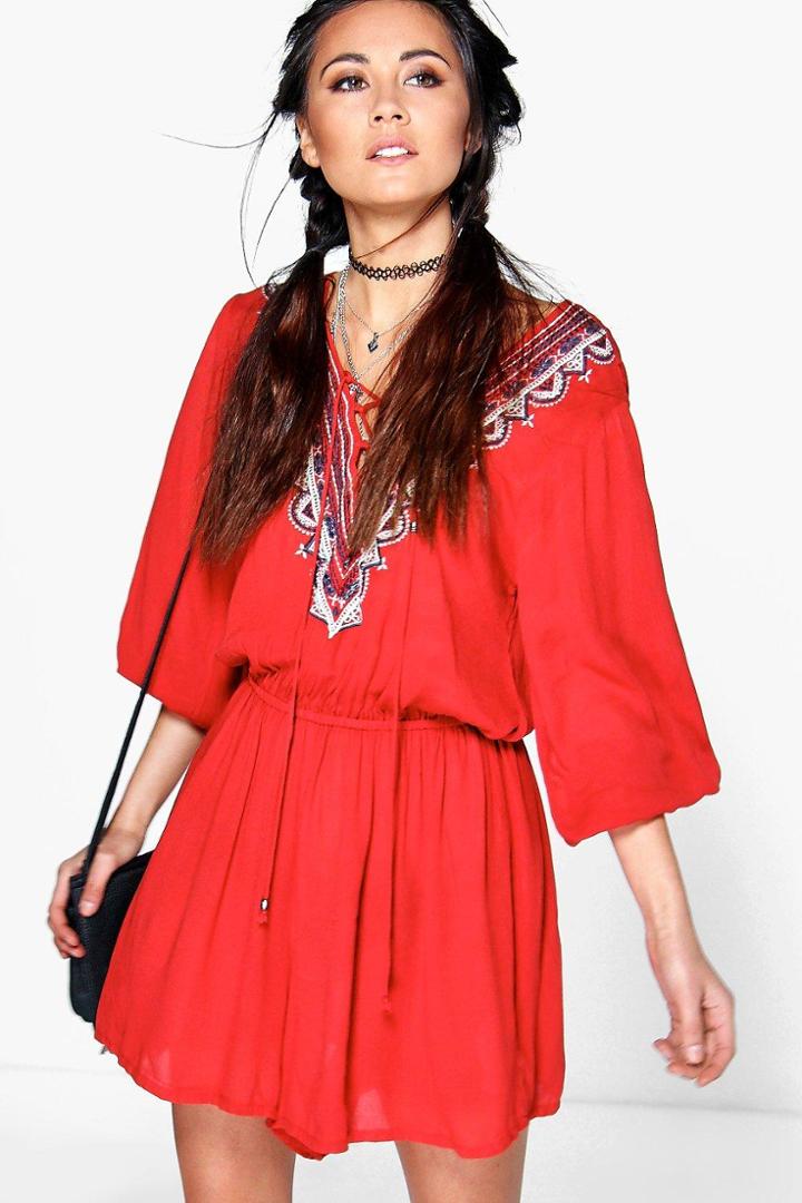 Boohoo Kira Embroidered Playsuit Rust