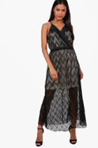 Boohoo Aria Zig Zag Wrap Front Midi Dress Black