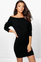 Boohoo Tall Sady Knitted Off The Shoulder Dress Black
