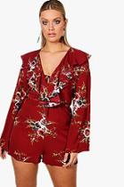 Boohoo Plus Helen Ruffle Floral Woven Playsuit
