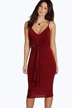 Boohoo Ava Slinky Twist Knot Front Detail Midi Dress