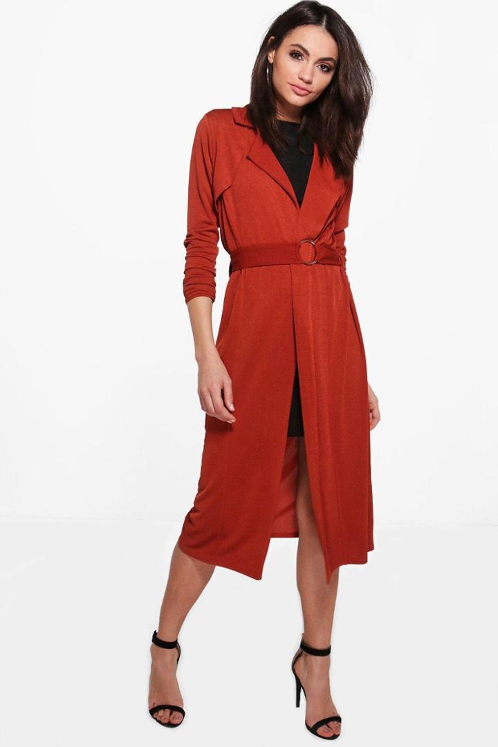 Boohoo Olivia O-ring Fasten Duster Rust