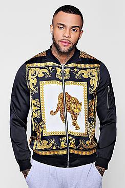 Boohoo Leopard Print Detail Satin Bomber