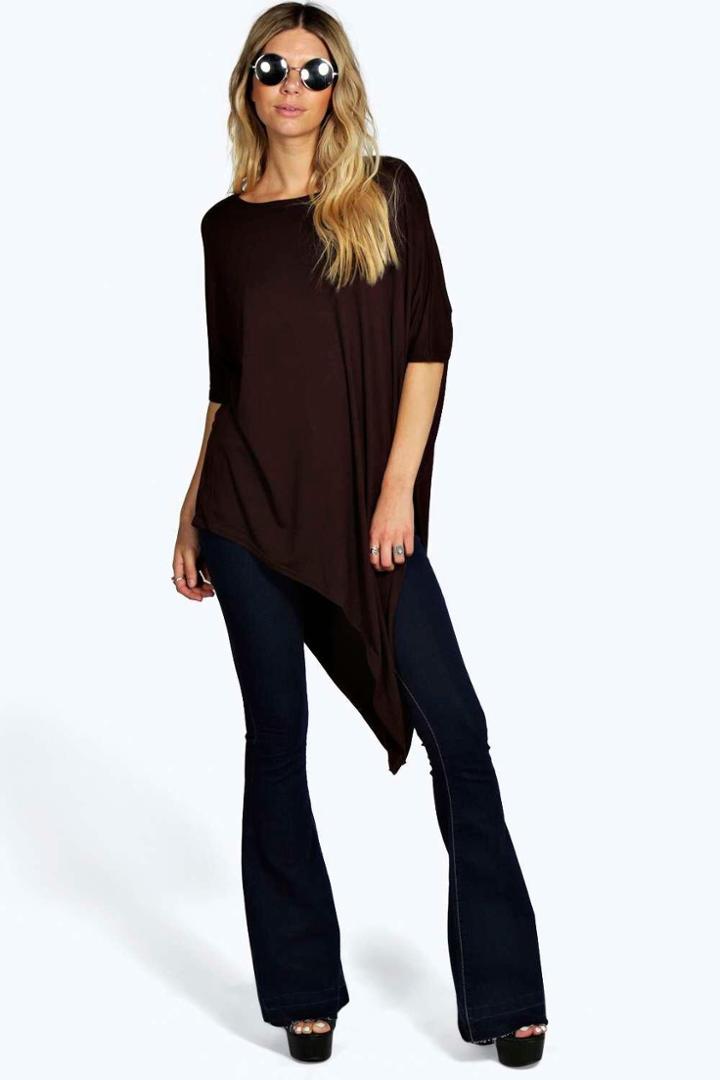 Boohoo Rita Assymetric Oversized Split Top Chocolate