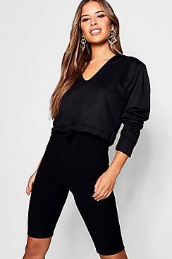 Boohoo Petite V-neck Hooded Sweat Top