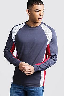 Boohoo Long Sleeve Racer Tee With Mesh