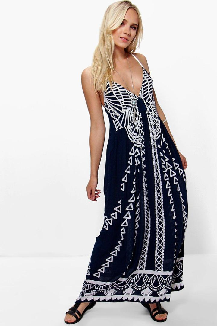 Boohoo Petite Ruby Mono Coin Back Maxi Dress Multi