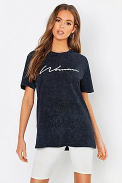 Boohoo Woman Print Acid Wash T-shirt