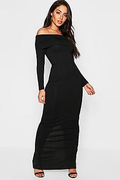 Boohoo Jumbo Rib Bardot Maxi Dress
