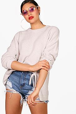 Boohoo Chenille Tie Split Front Jumper