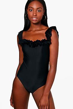 Boohoo California Frill Bardot Swimsuit