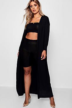 Boohoo Plus Rib Longline Long Sleeve Cardigan