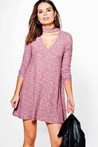 Boohoo Brooke Rib Knit Choker Swing Dress