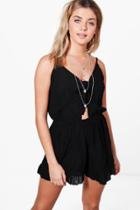 Boohoo Leanne Tie Front Strappy Playsuit Black