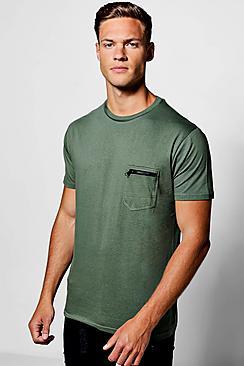 Boohoo Crew Neck T-shirt With Zip Pocket